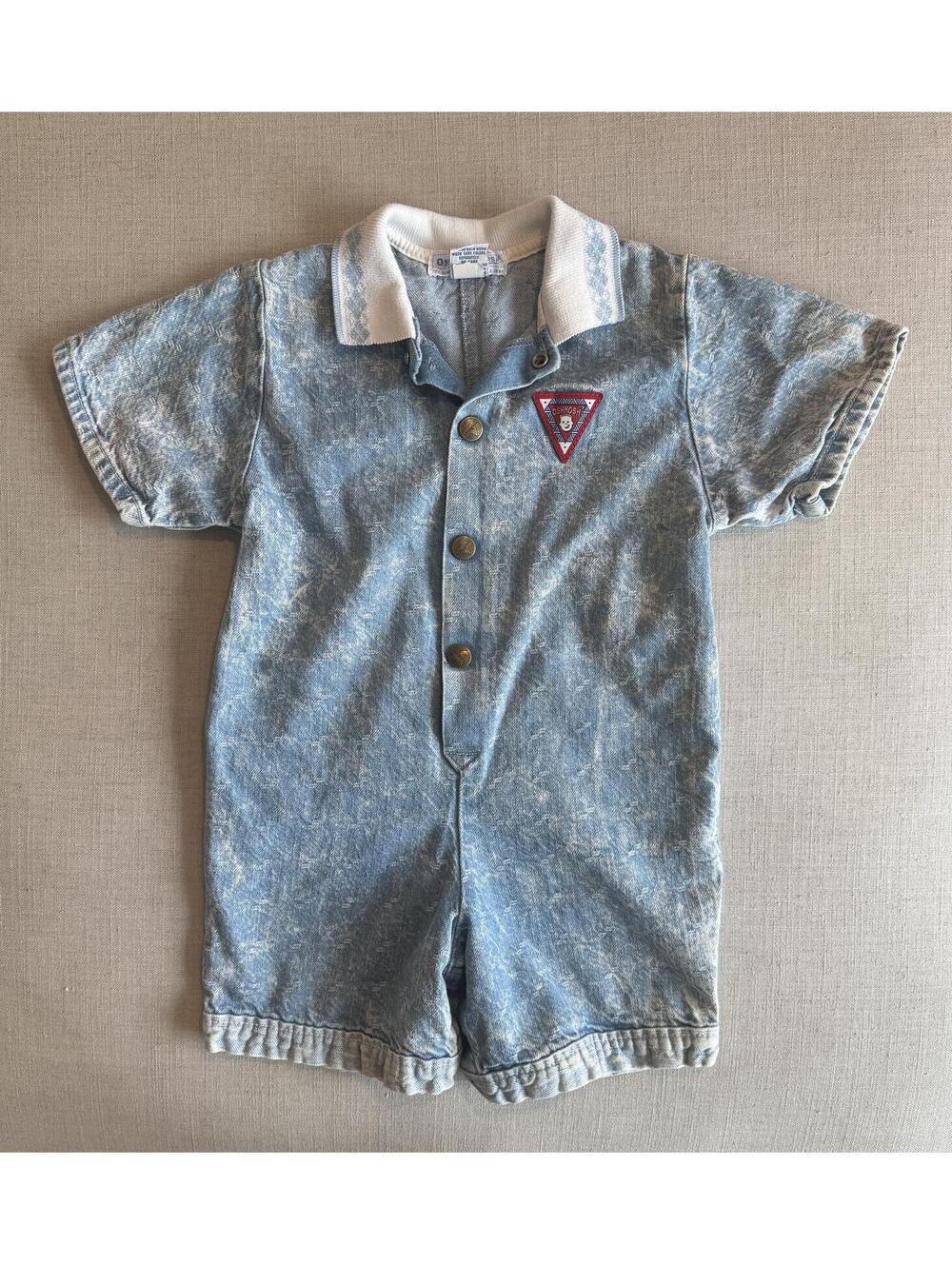 Vintage OshKosh Acid Wash Denim Bubble Romper USA Made Baby 4T